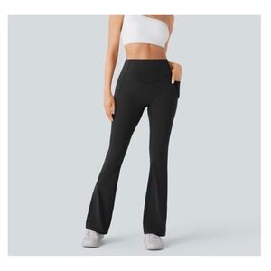 Halara Women Black Flare Leggings High Waisted Butt Lifting Yoga Pants Pockets